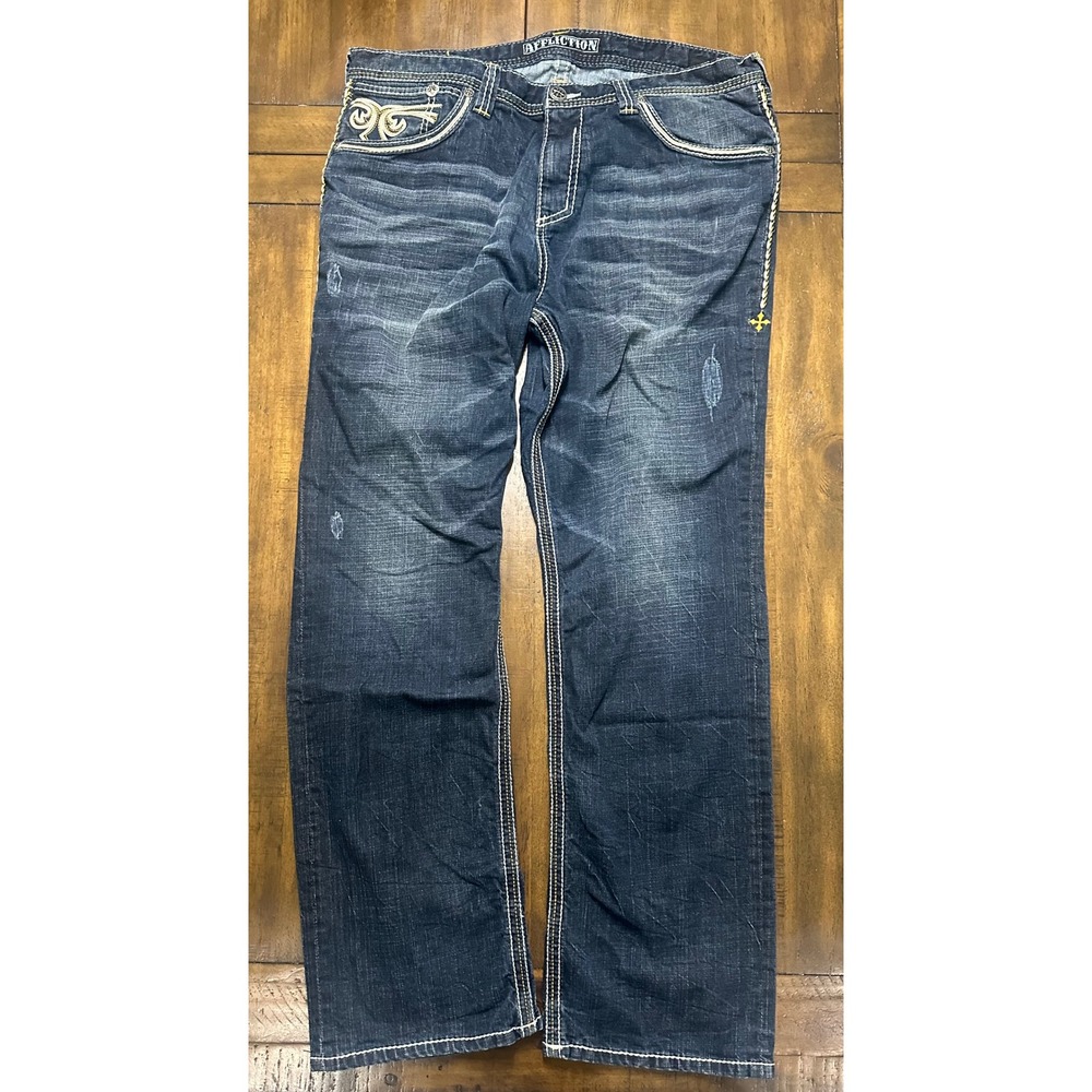 Affliction Grant Jeans‎ Mens 38 Dark Wash Flap Pocket Embroidered Biker Y2K